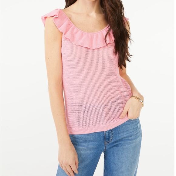 Scoop Summer Sweater Lightweight Pink Sz Large 12-14 Knit 100% Cotton Swank Top - Picture 1 of 11